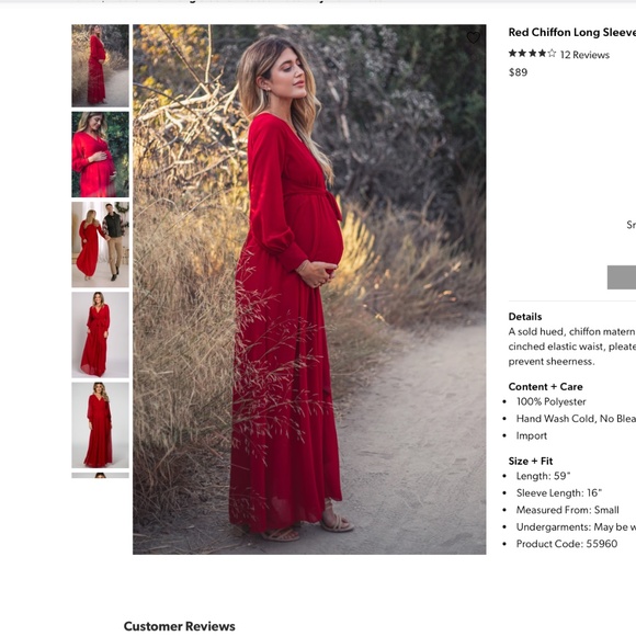 Pink Blush Red Chiffon Long Sleeve Pleated Maternity Maxi Dress - Picture 4 of 7